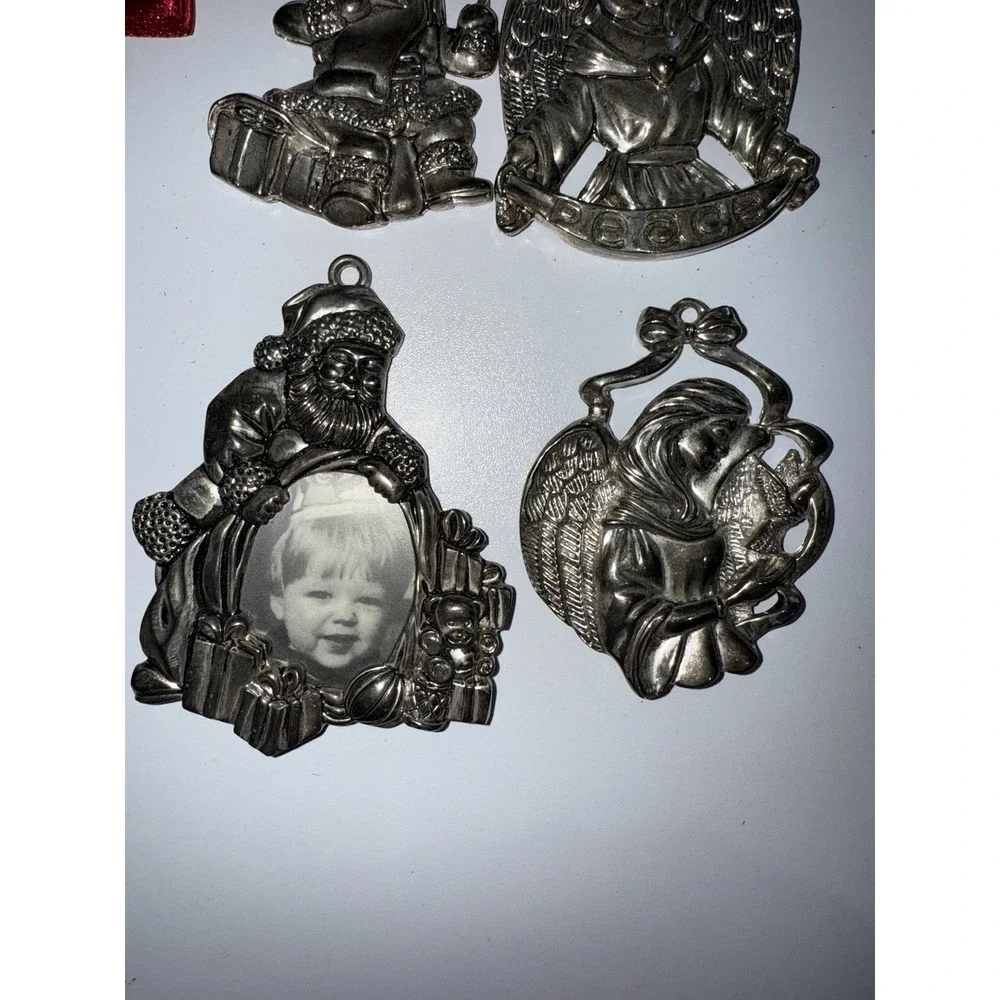Christmas Gorham  Silver Plated Ornaments‎ Set 0f 8 Angel Santa Reindeer T
